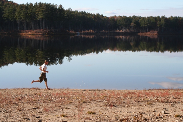 John running at Clough State Park, NH