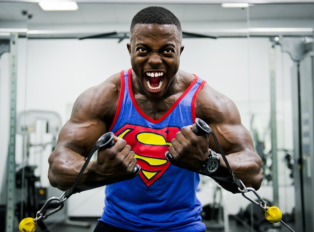 male bodybuilder superman shirt