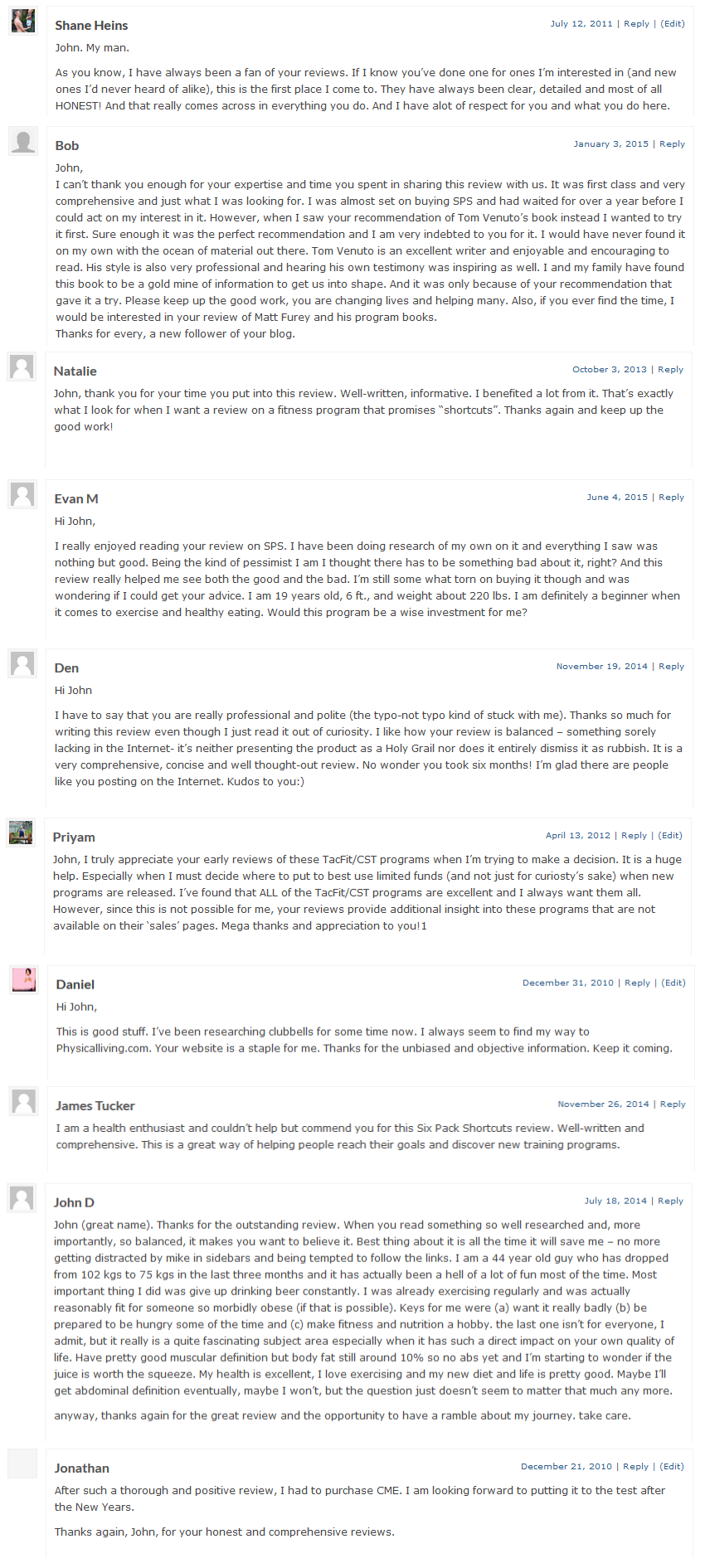 john sifferman - product review testimonials screenshot